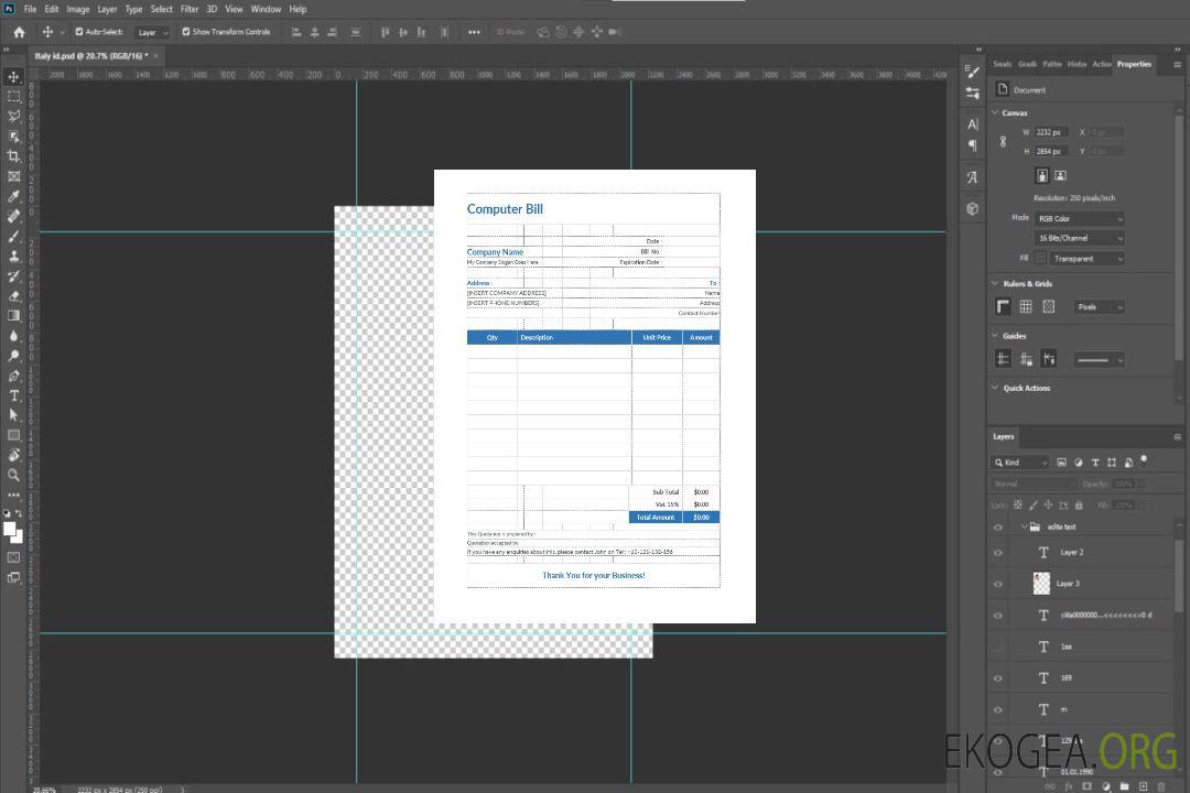 Modèle de format de facture informatique template